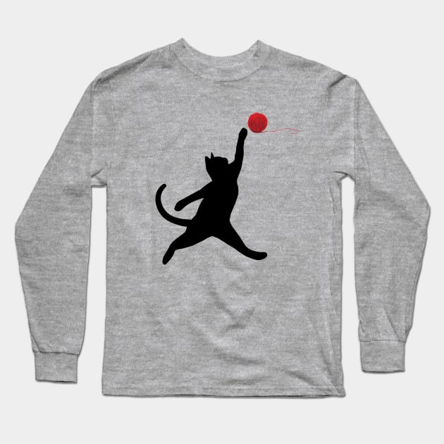 Cat Swatting at a Ball of Yarn Long Sleeve T-Shirt by sketchpets